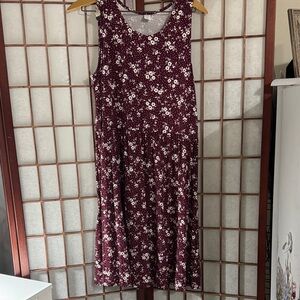 Chic Floral Midi Dress - Burgundy PTP 19.5 inches. Cute Dress for Summer